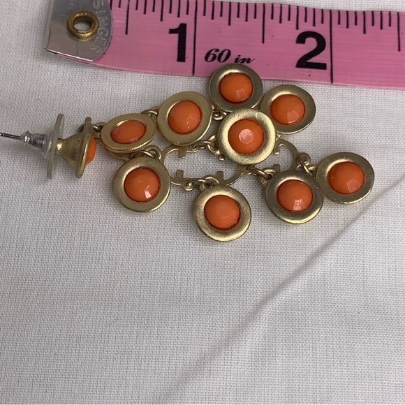 Chandelier Earrings Gold Tone Orange Faceted Flat Bead Boho Bohemian - Picture 3 of 7